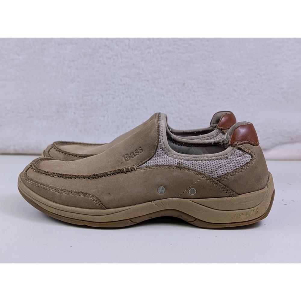 Bass Bartman Mens Tan Leather Mesh Slip On Loafers Shoes 7M 1913-299